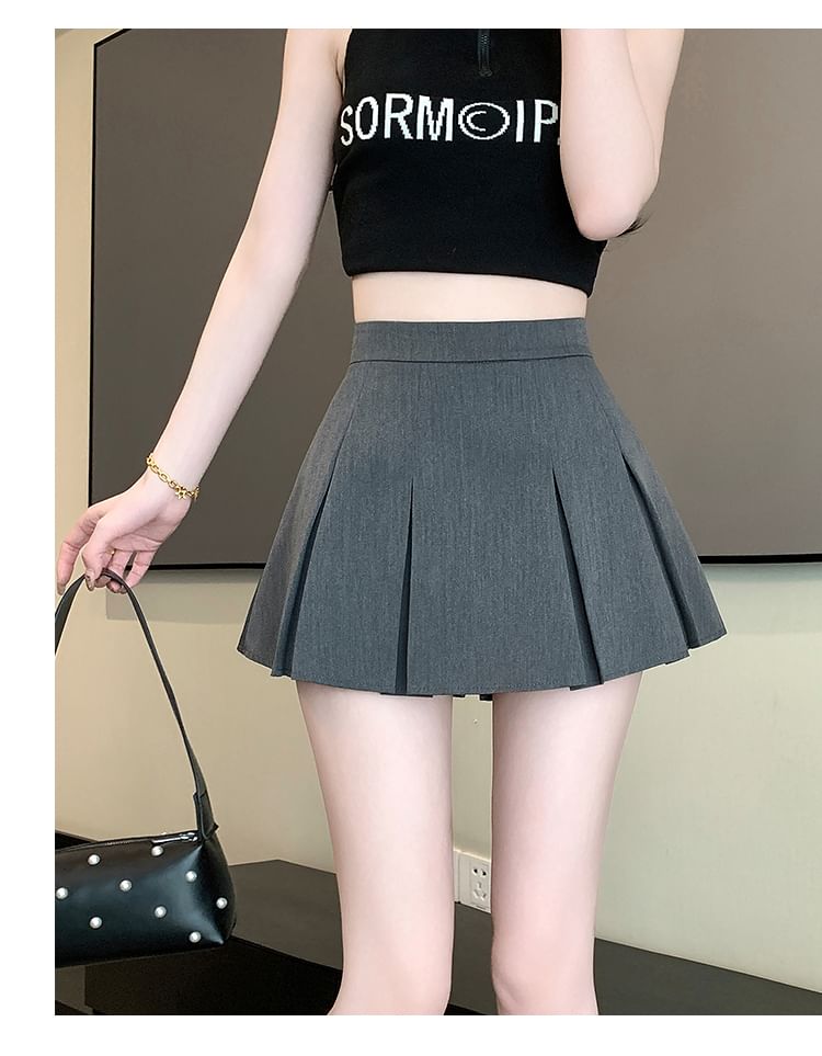 Yako - Hoge taille effen mini geplooide skort