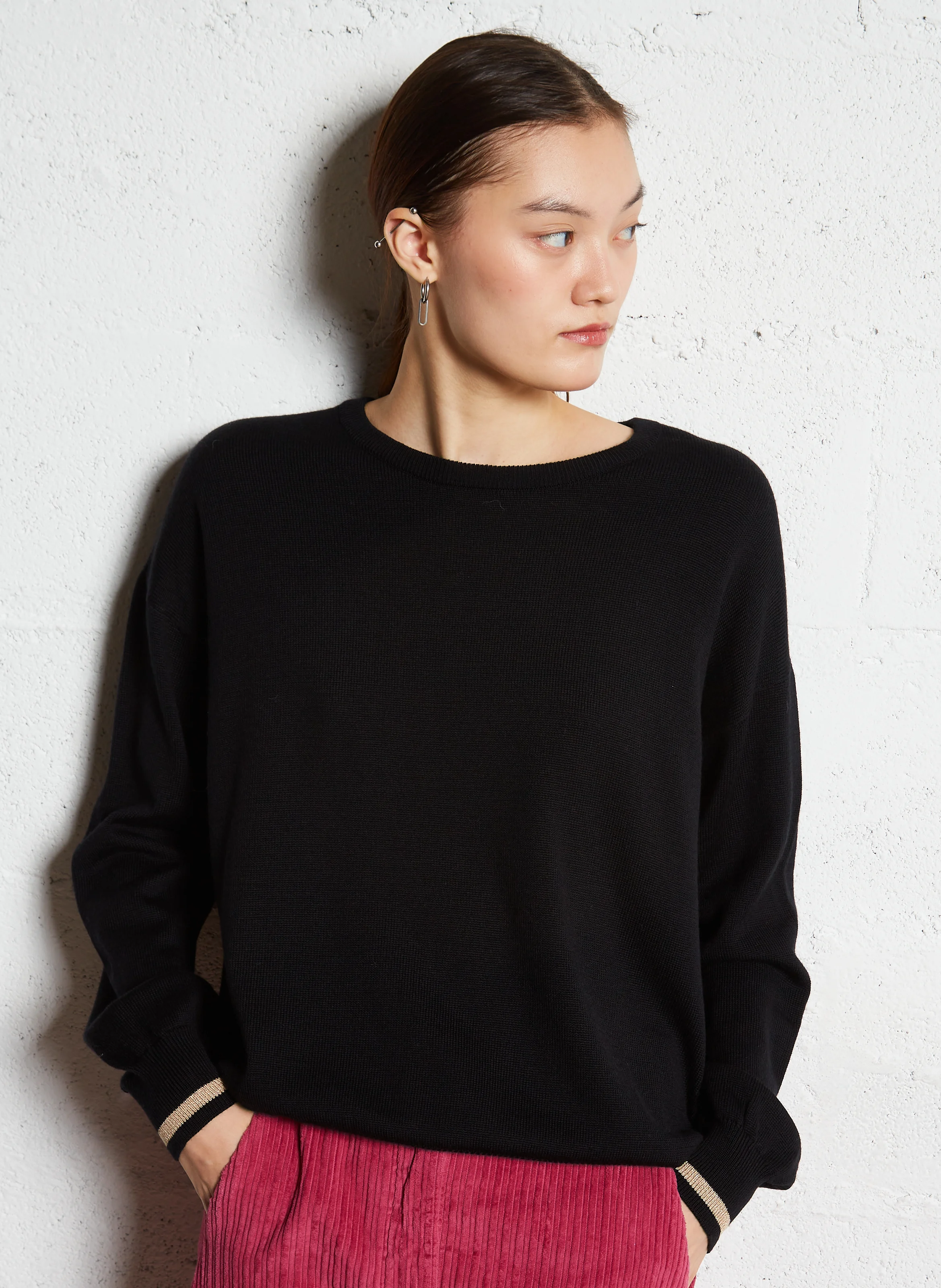 AGATHE - Pull droit en laine I.CODE x LA FRANCAISE | Noir