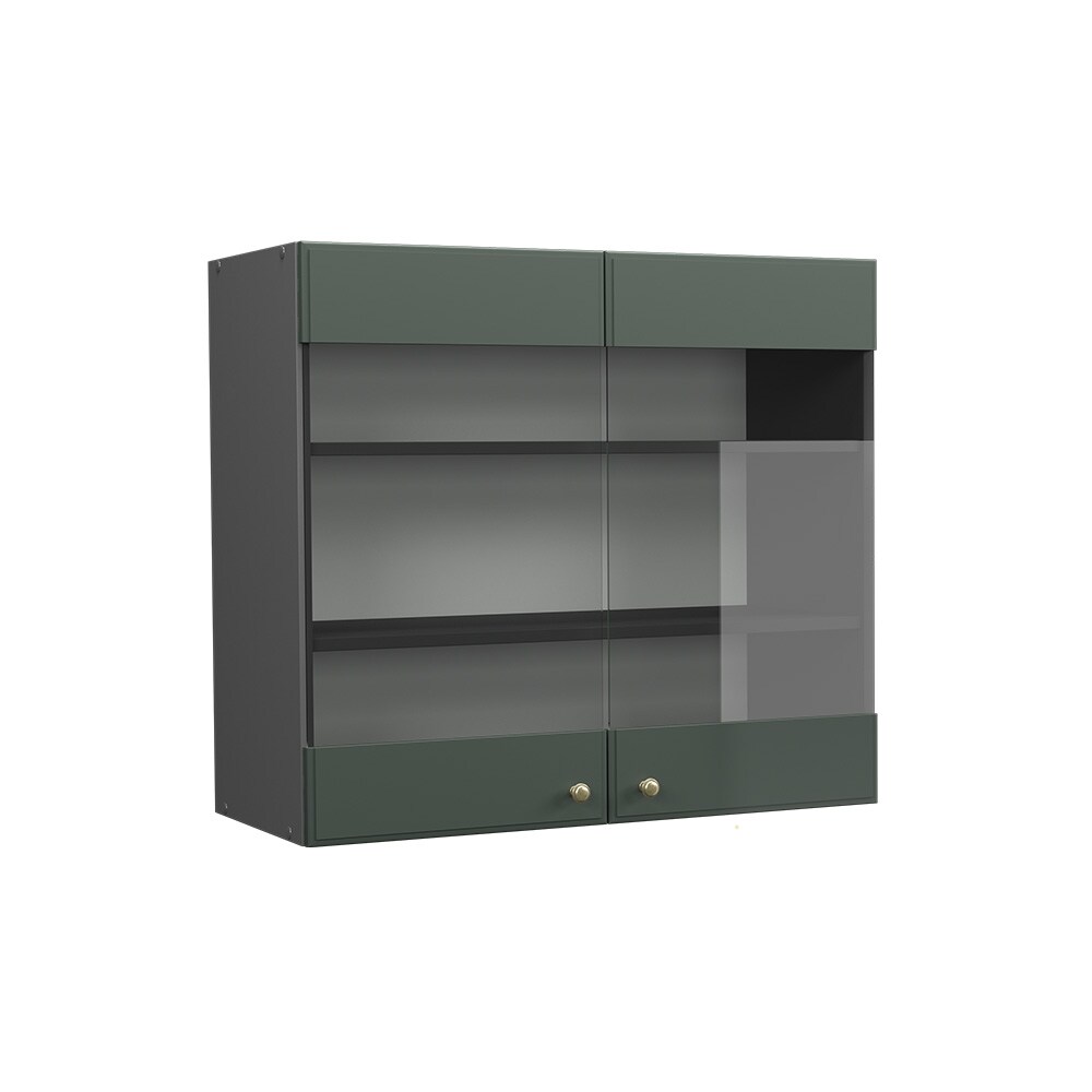 Vicco Hängeglasschrank Küchenschrank Küchenmöbel Fame-Line Anthrazit Grün-Gold Landhaus 80 cm Küche Einbauküche Hängeschrank Glasschrank Drehtür Einlegeboden Küchenzeile