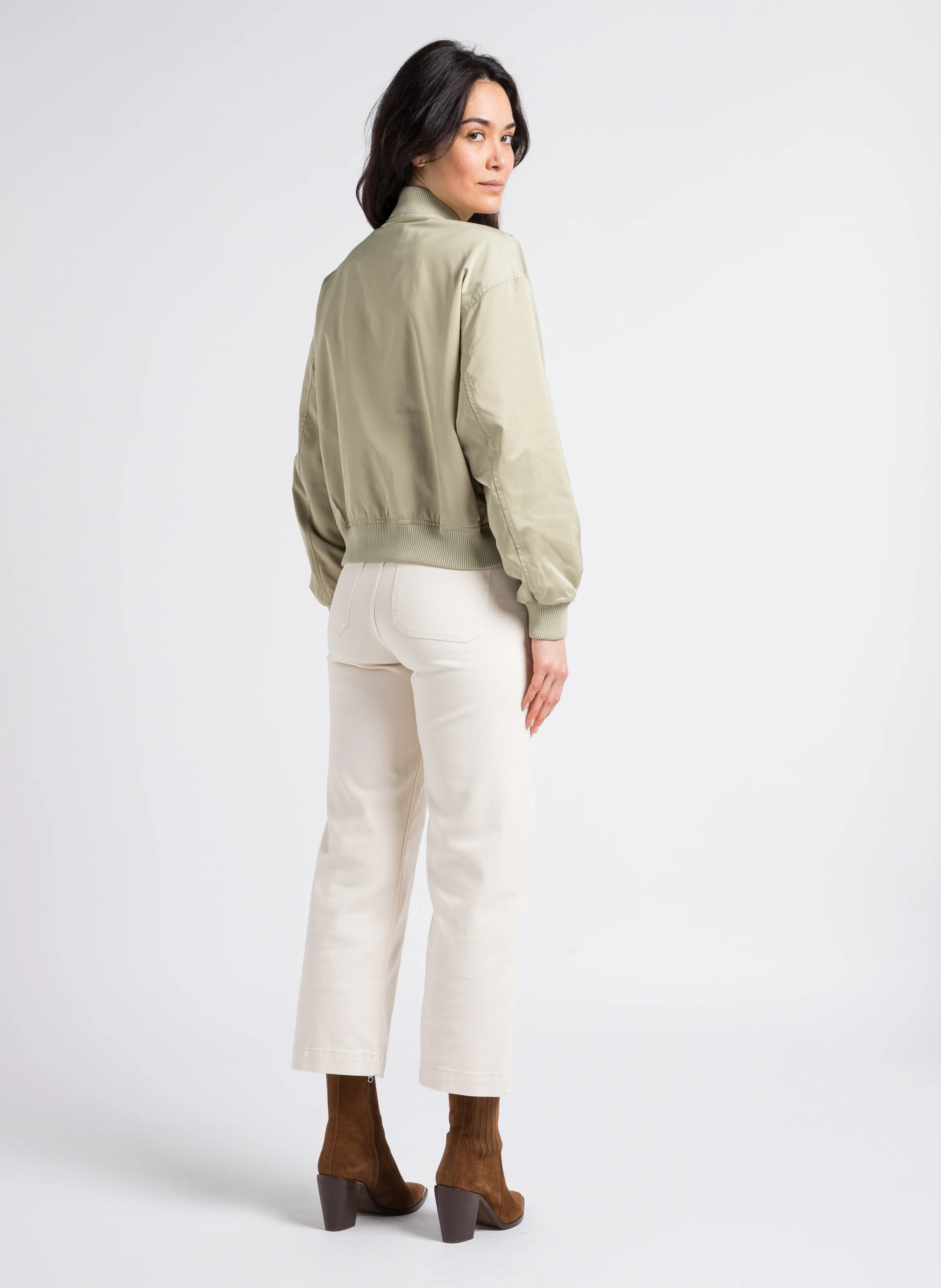 SELYNA - Jean droit taille haute en coton mélangé | Beige