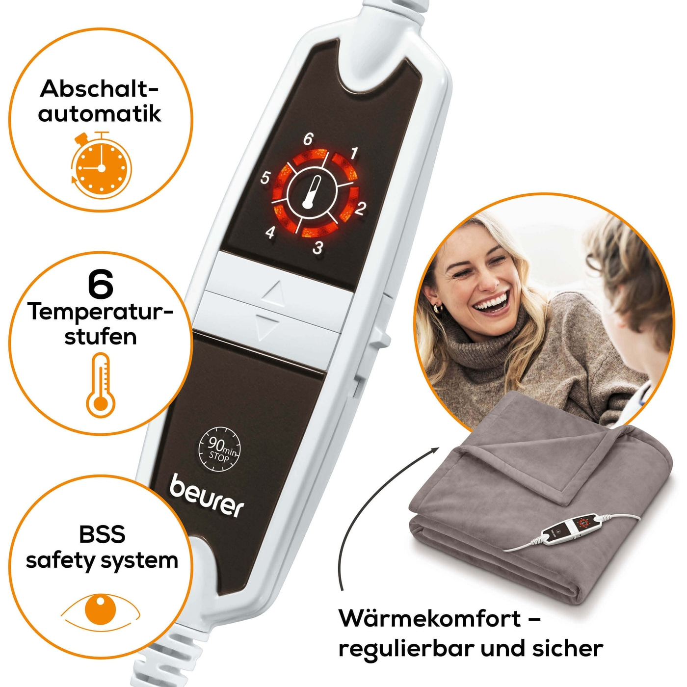 (200x150cm) HD 150 XXL Flausch Heizdecke Elektrische Wärmedecke mit 6 Hitzestufen (43105) - Nordic Taupe