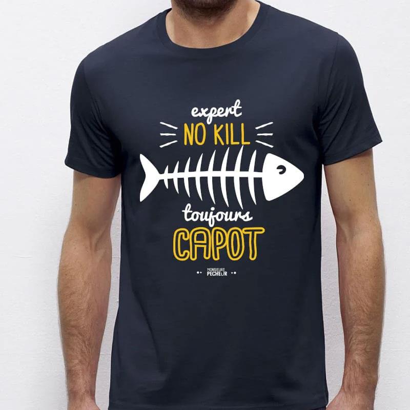 Tee Shirt Manches Courtes Homme Monsieur Pêcheur Expert No Kill - Marine