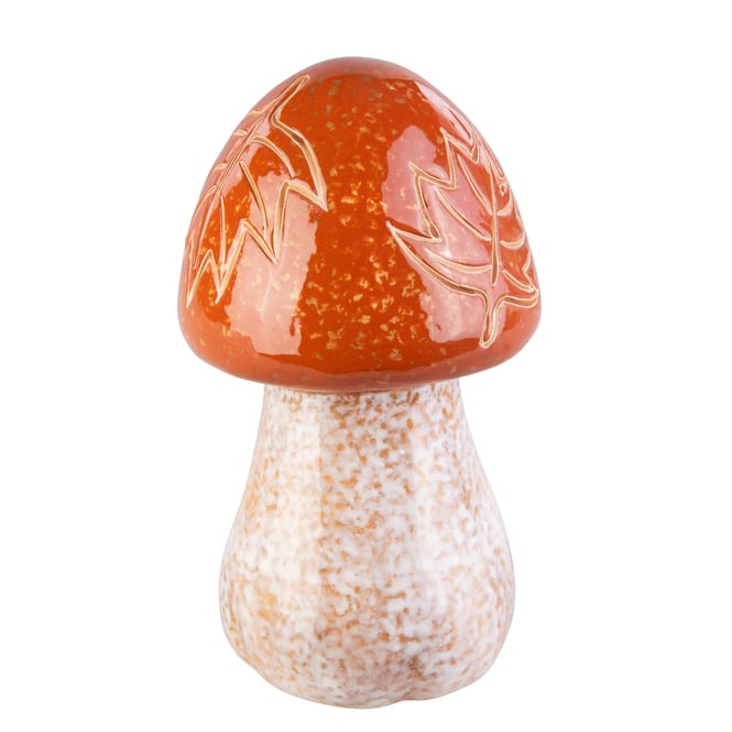 Pilz mit Blättern rot/creme - ca. 9,5 x 9,5 x 16,5 cm