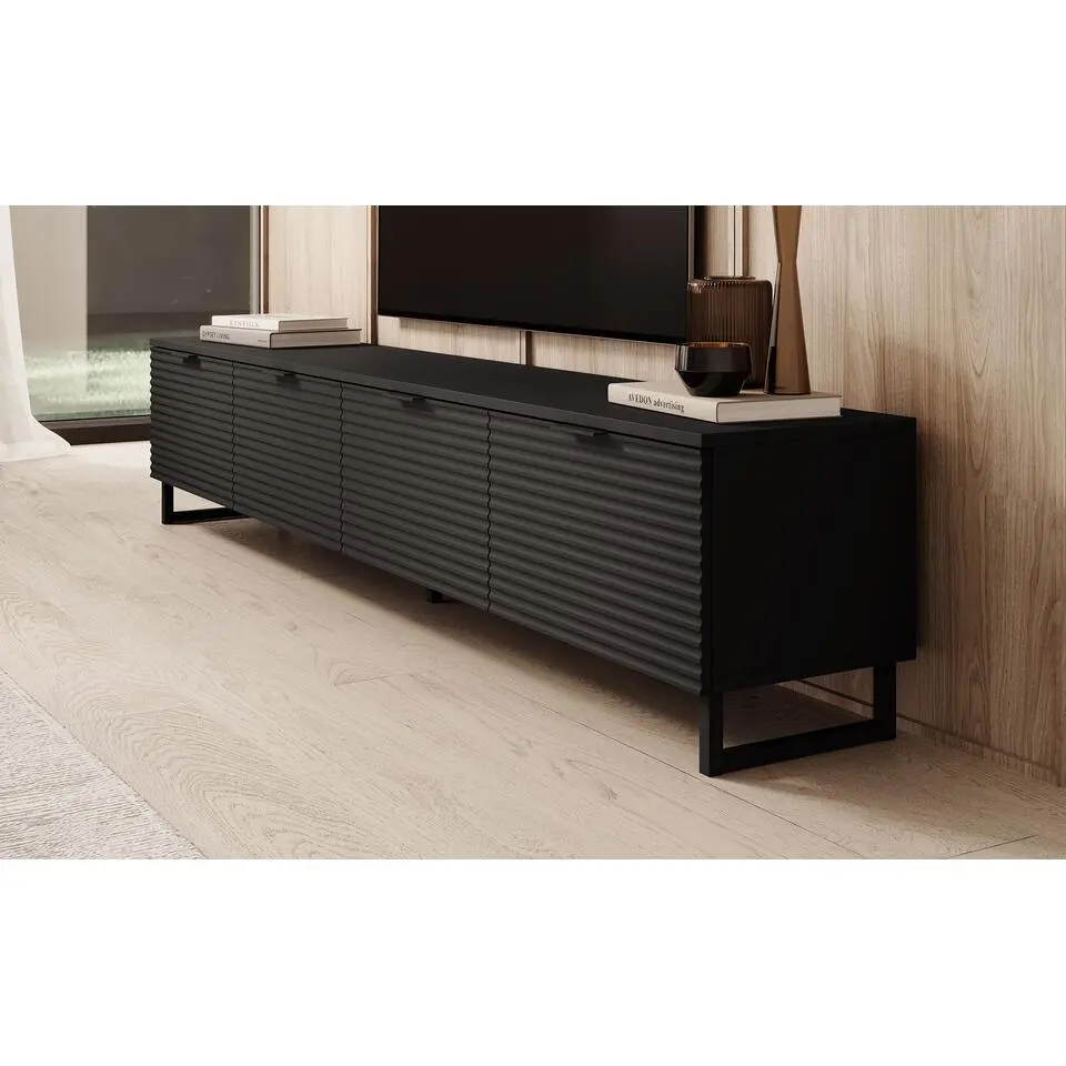 Meubella - TV-Meubel Delgado - Mat zwart - 200 cm
