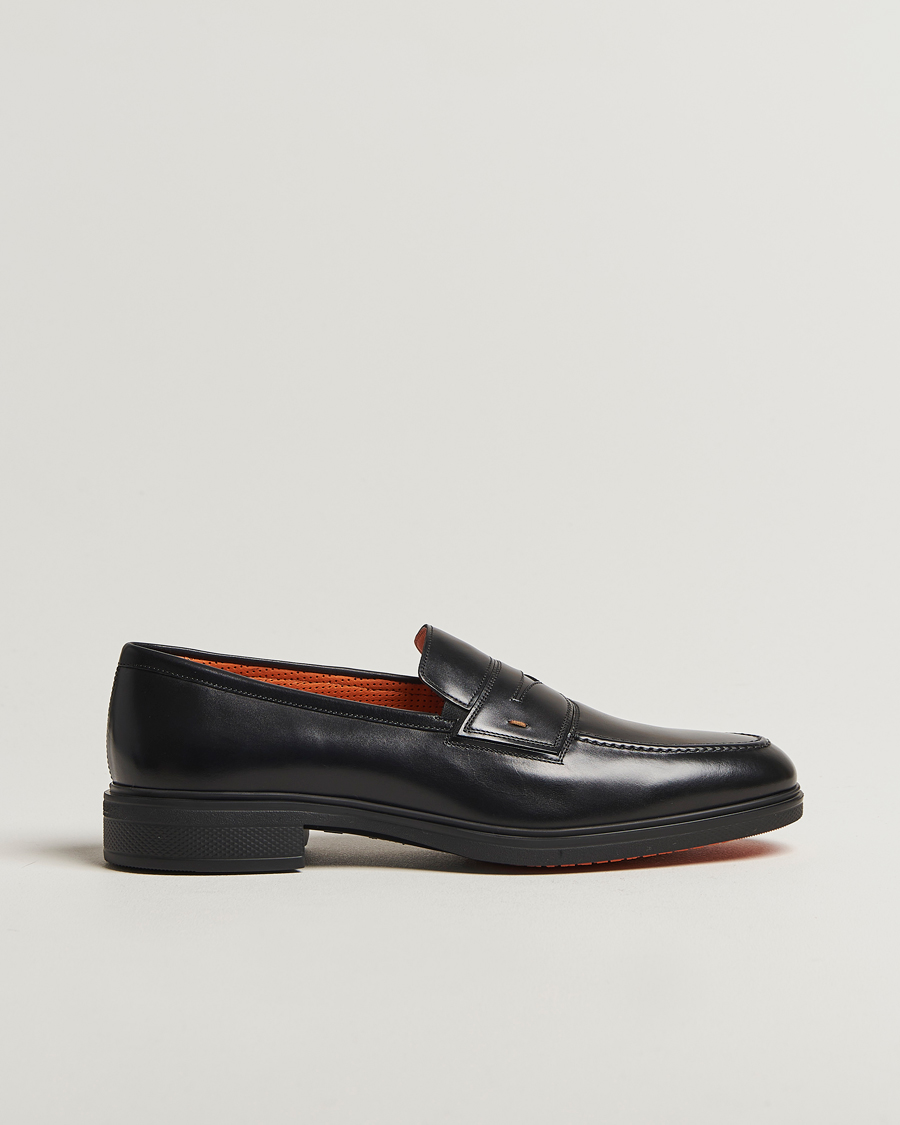 Santoni Easy Penny Loafer Black Calf