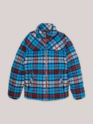 Jaqueta puffer oversized xadrez tartan unissex estilo Nova York