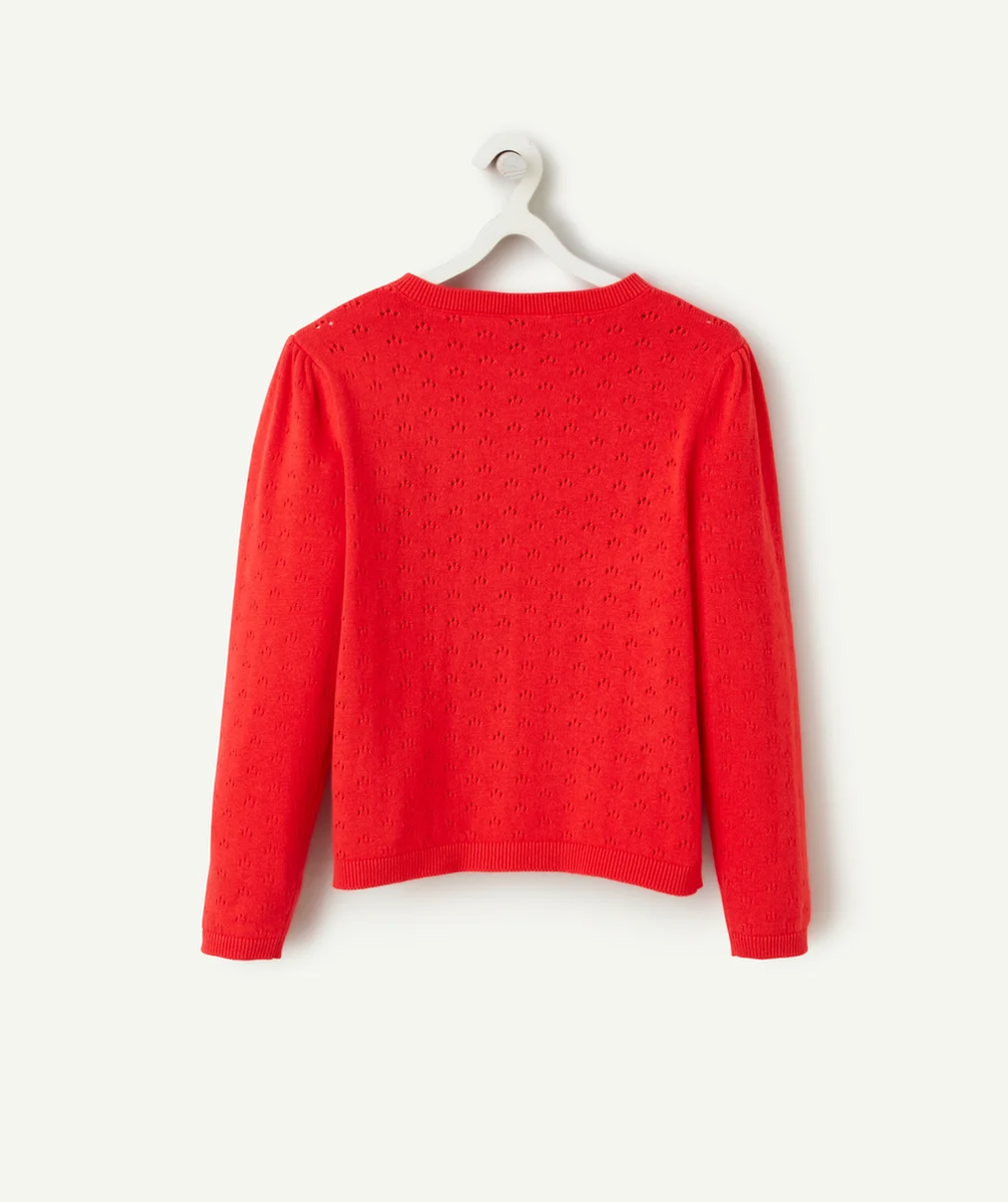 CARDIGAN MANCHES LONGUES FILLE AJOURÉ ROUGE