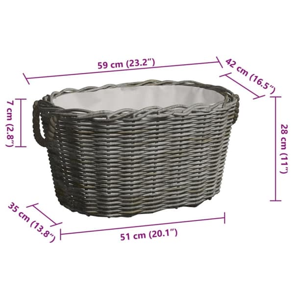 vidaXL Vedkurv med bærehåndtak 59x42x28 cm grå selje