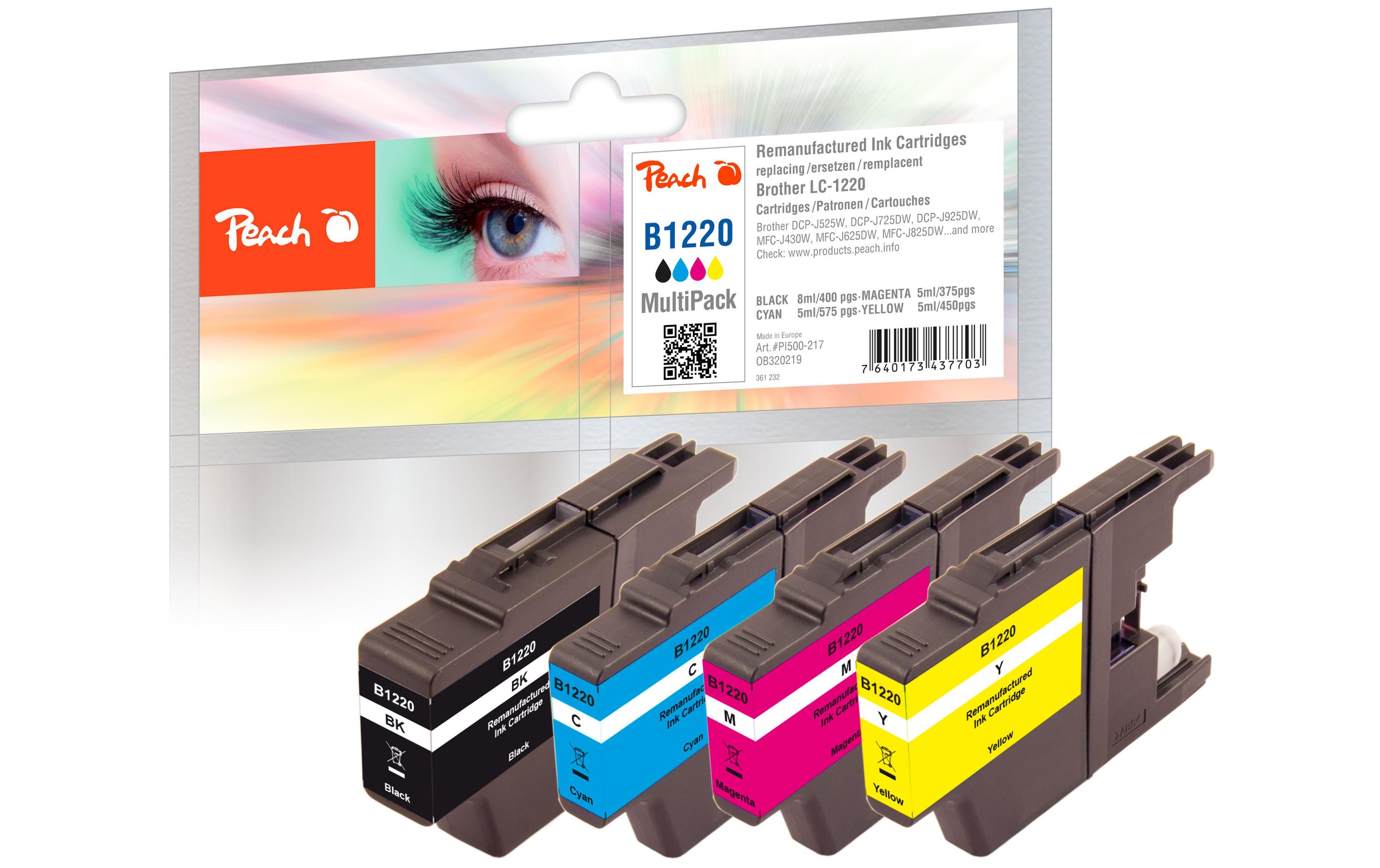 Tinte Brother-1220 Mult-Pack Black/Cyan/Magenta/YellowTinte, Schwarz, Cyan, Magenta und Gelb