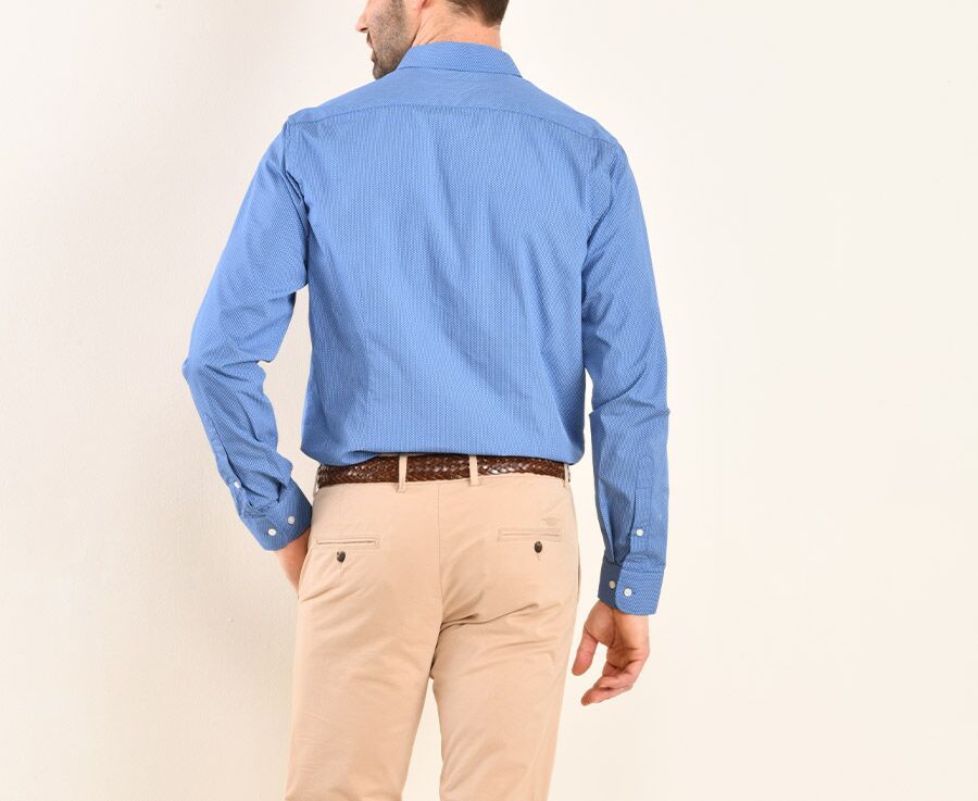 Chemise imprimée Bleu Indigo motifs blancs - Col français - ALPHONSE