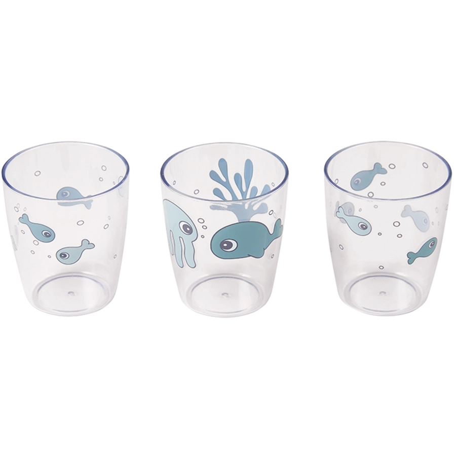 Done by Deer™ Glas Yummi mini 3-er Pack Sea friends in blau