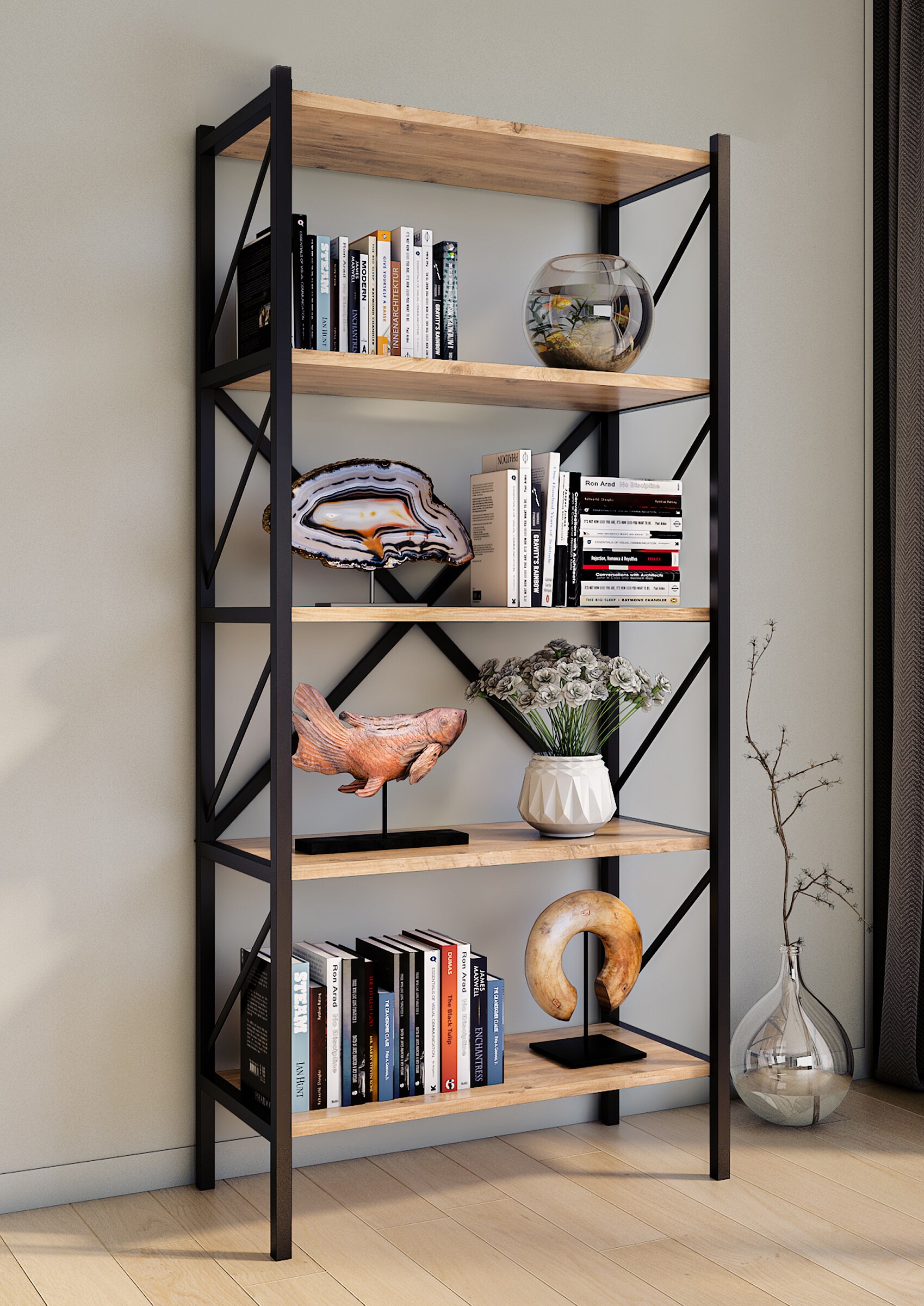 VCM Holz Metall Aufbewahrung Stand Regal Bücherregal Deko Bücher Standregal Insasi 5