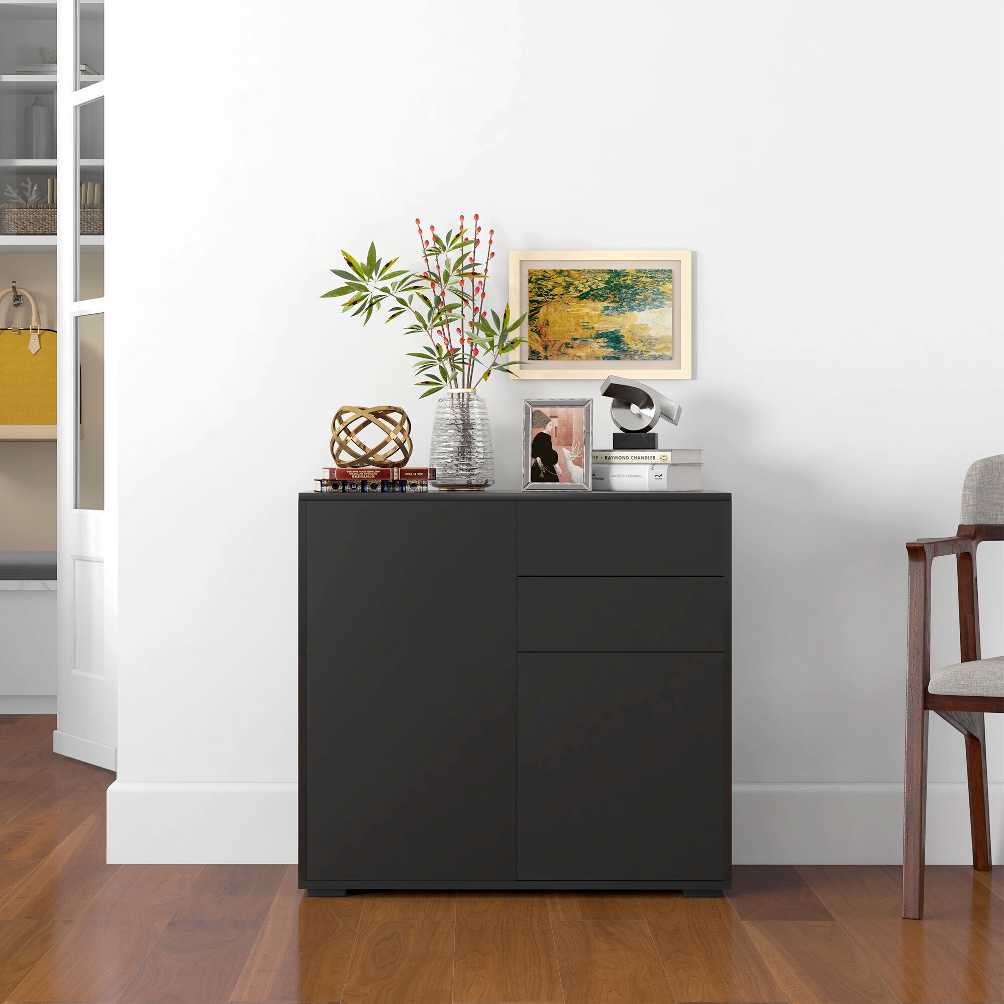 HOMCOM Sideboard mit Anti-Kippvorrichtung schwarz 79L x 36B x 74H cm