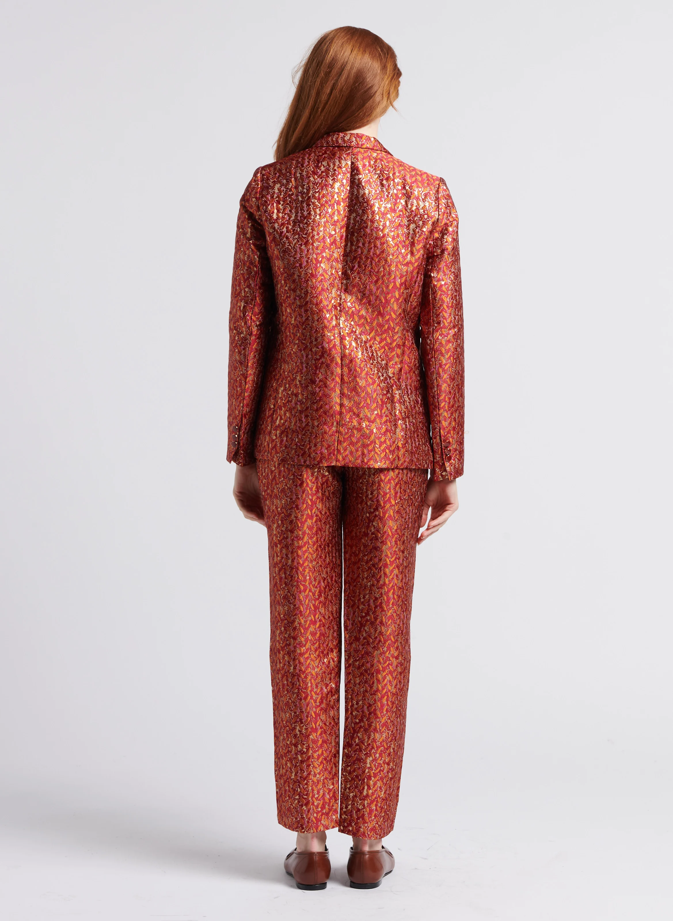 PADDO - Pantalon droit en jacquard effet métallisé | Orange