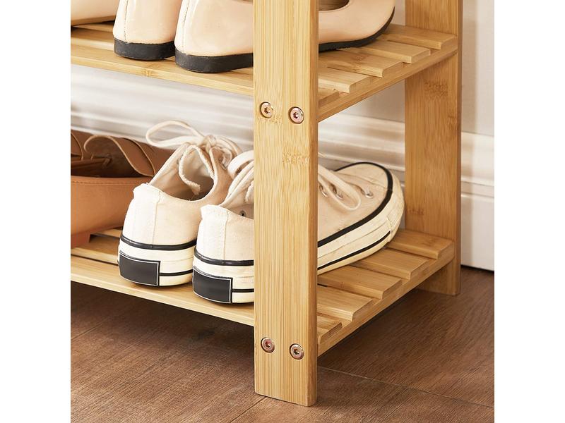 Songmics Schuhregal aus Bambus, Nature Schuhgestell mit Sitzbank