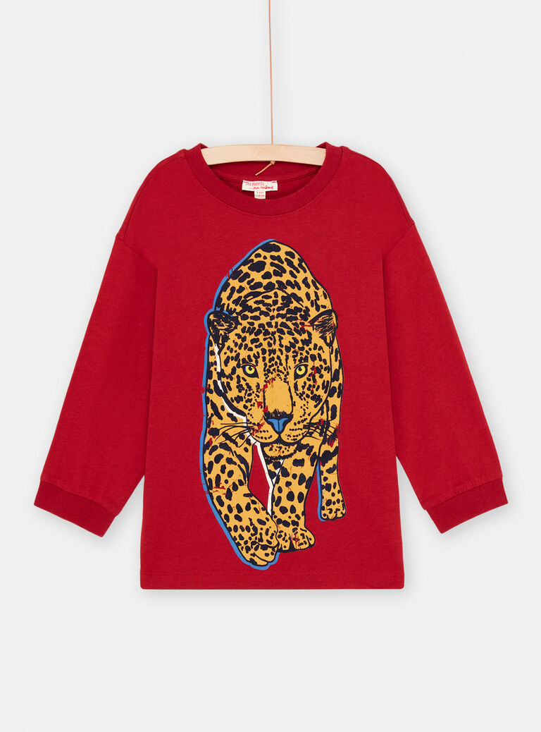 T-shirt grenat à motif panthère garçon