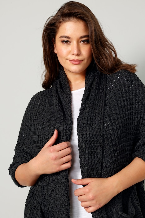 Strickponcho, oversized, Strukturstrick offene Form, Langarm