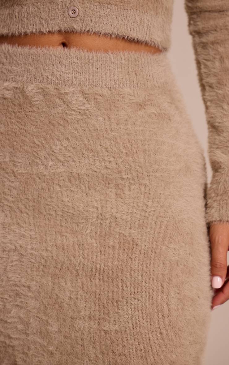Beige Jupe Longue Taille Basse En Maille Duveteuse Petite