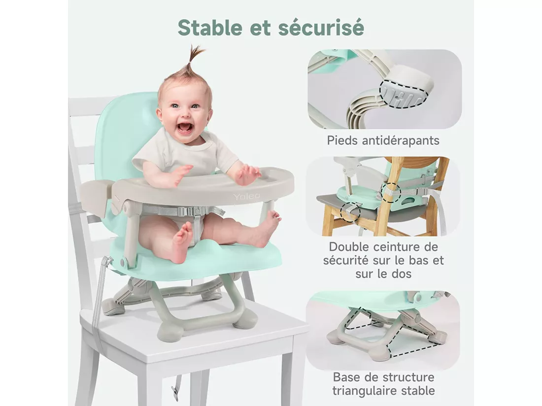 Chaise Enfant Pliable, Chaise Haute Bébé Portable, Rehausseur Siège Bébé, Chaise Repas en Hauteur Réglable, Plateau Amovible, 6 mois à 3 ans, Vert