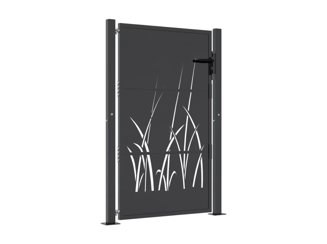 Portail de jardin anthracite 105x130cm acier conception d'herbe