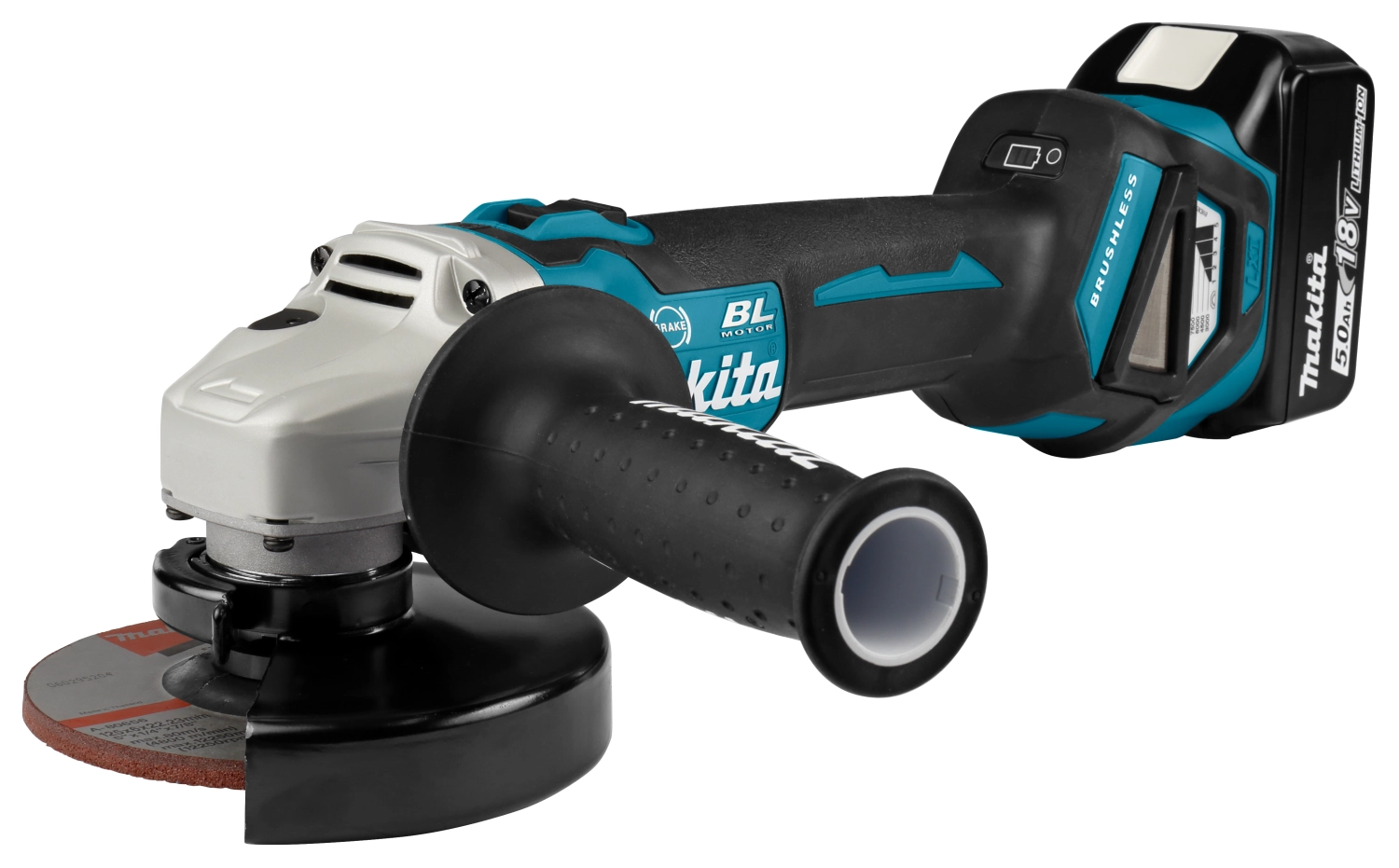 Makita DGA513RTJ 18V Li-Ion accu haakse slijper set (2x 5.0Ah accu) in Mbox - 125mm - koolborstelloos