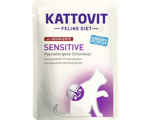 KATTOVIT Sensitive natvoer voor katten, kip & eend, 85 g