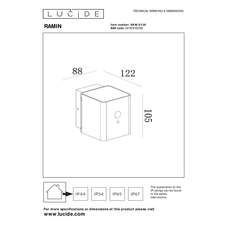 Lucide RAMIN Wandlamp - Zwart