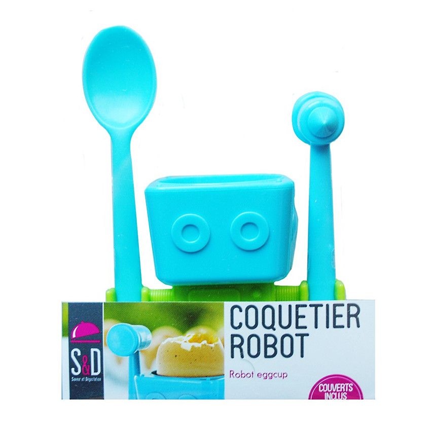 Kit coquetier Robot - Bleu - Doré