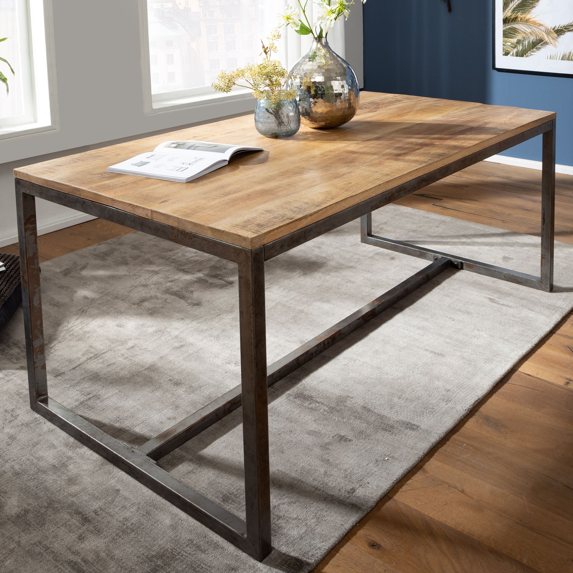KADIMA DESIGN Mango-Holz Vintage Esszimmertisch, Metallgestell, 120x60 cm, 50 kg Belastbarkeit