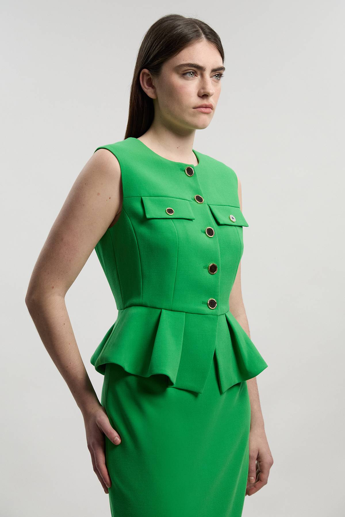 KarenMillen Robe Midi Ajustée À Basque En Tissu Stretch Compact