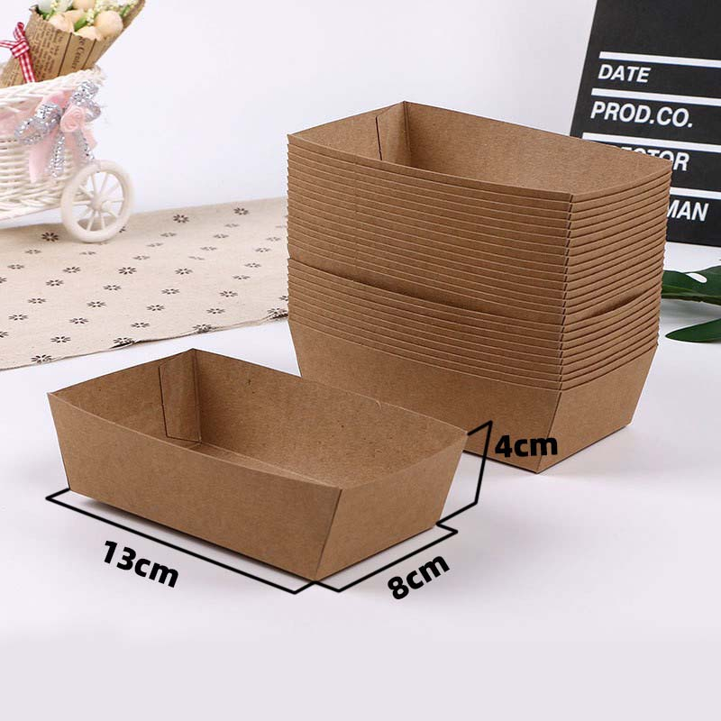(100er Set) 13x8cm Einweg Papier Schalen Party Geschirr Tisch Deko für Pommes / Currywurst / Tapas - Braun