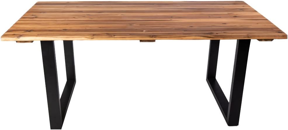 SAM Outdoor-Baumkantentisch 180x90 cm Avila, Akazienholz massiv & geölt, echte Baumkante, U-Metallgestell Schwarz, Esstisch für Garten & Terrasse, viergesteilte Platte 26mm