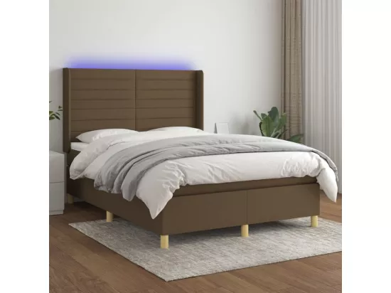 Sommier tapissier matelas et LED Marron foncé 140x190 cm Tissu