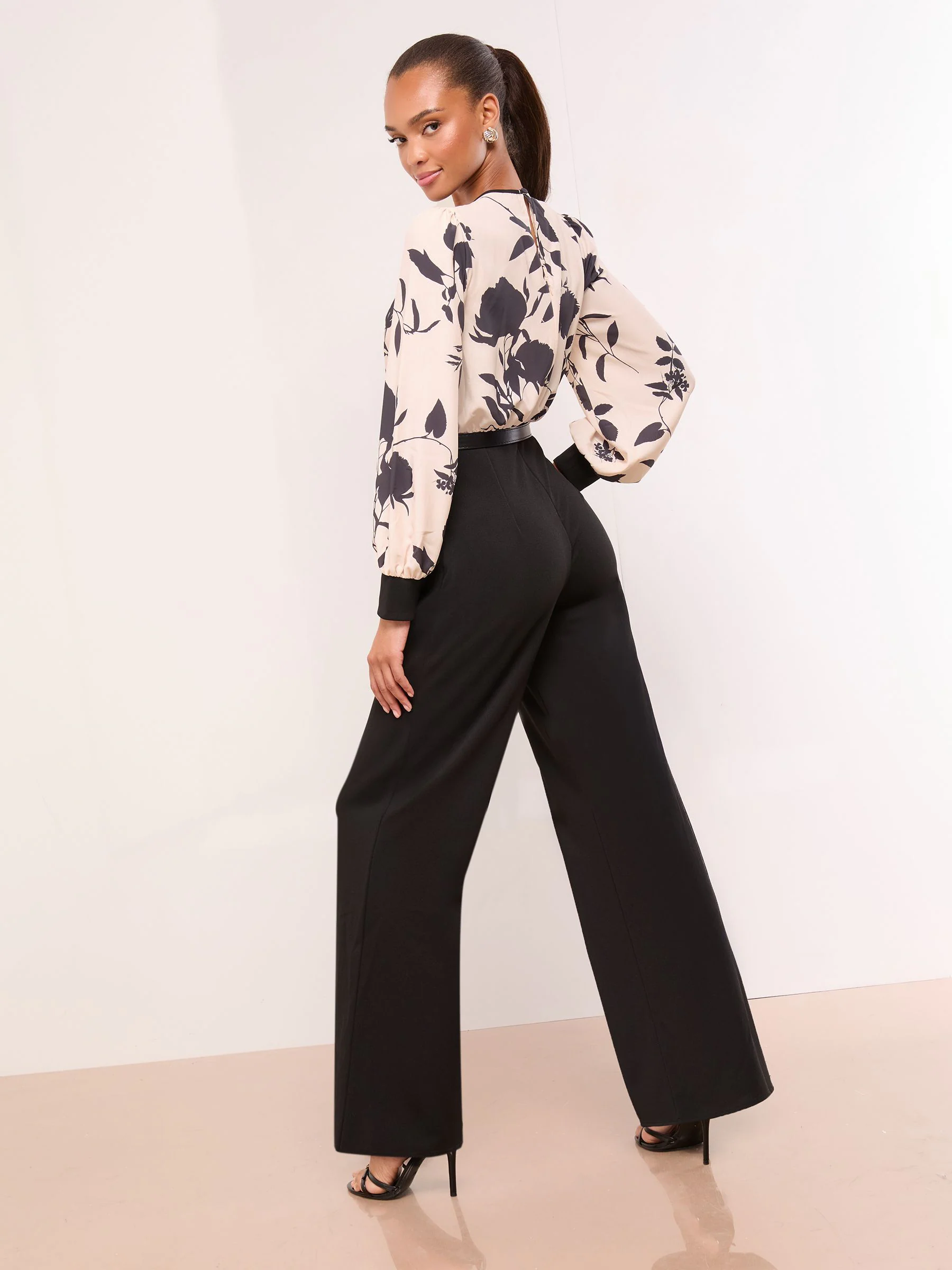 Lipsy 2 in 1 Long Sleeve V-Neck Belted Jumpsuit