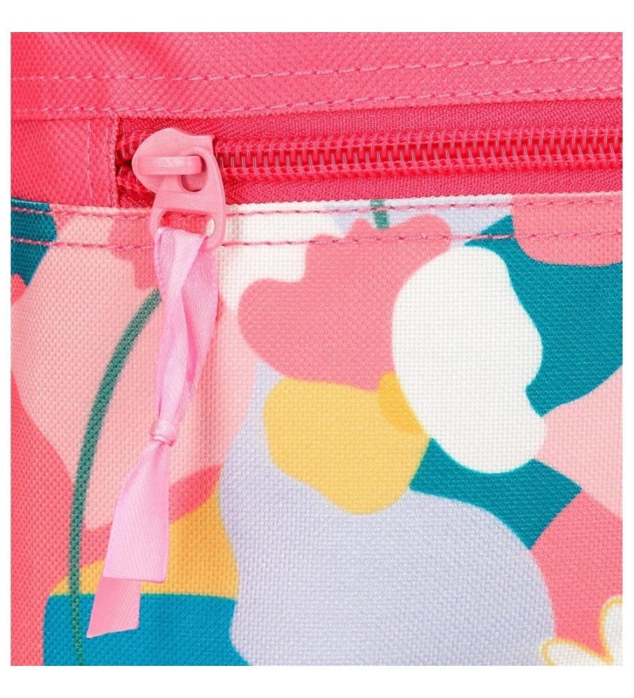 Mochila Roll Road com rodas Roll Road Precious Flower rosa -33x44x21cm-