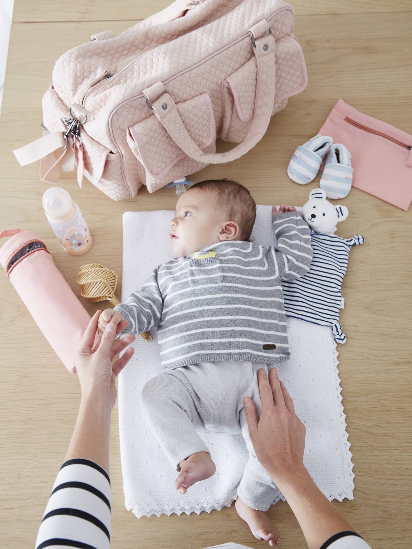 Bolsa trocador com vários bolsos VERTBAUDET Journée, rosa claro