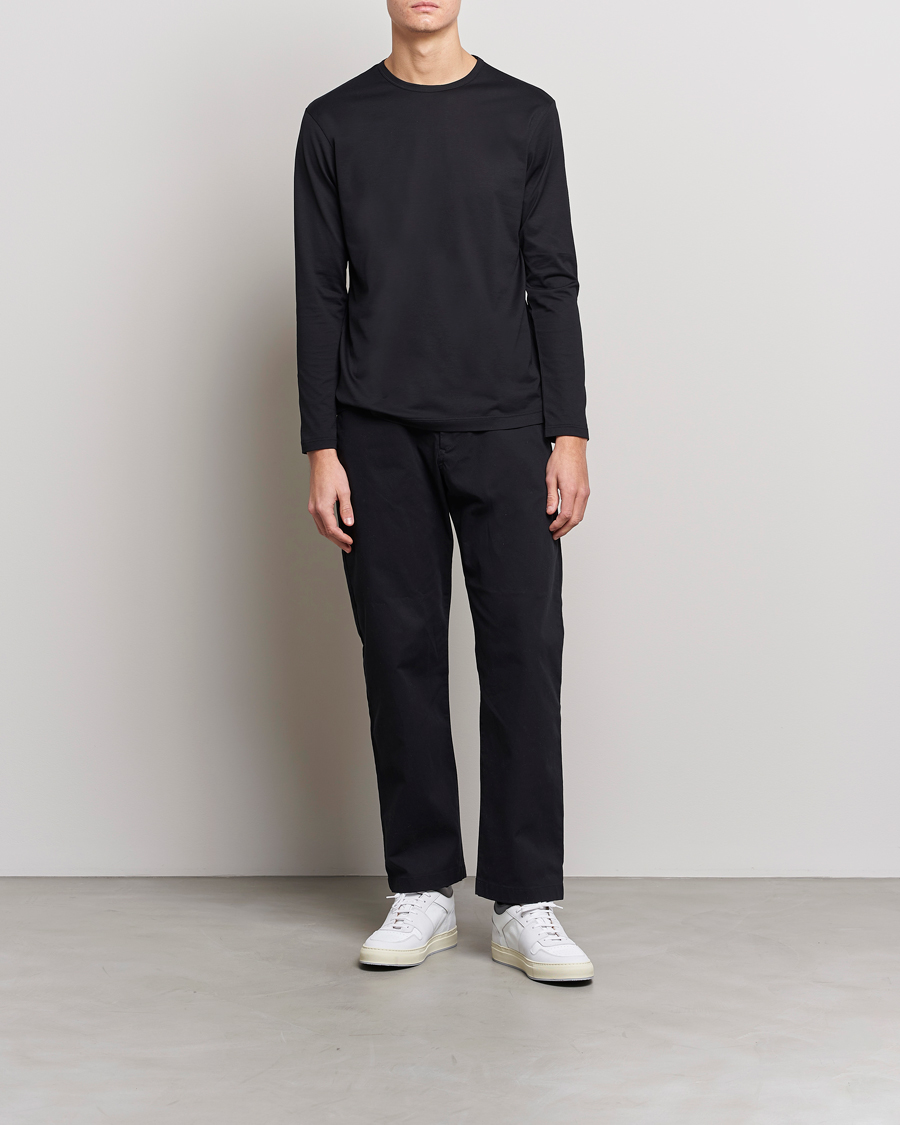 Sunspel Long Sleeve Crew Neck Cotton Tee Black