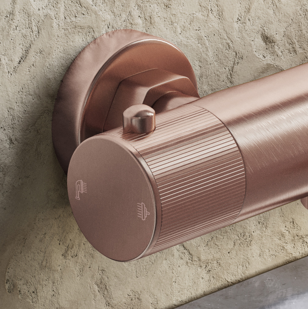 Saniclear Copper Curved Pro thermostatische opbouw badkraan met handdouche geborsteld koper