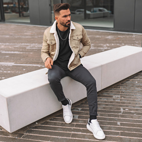 Veste Jean Super Skinny Fit Col Mouton 7001 Camel Clair