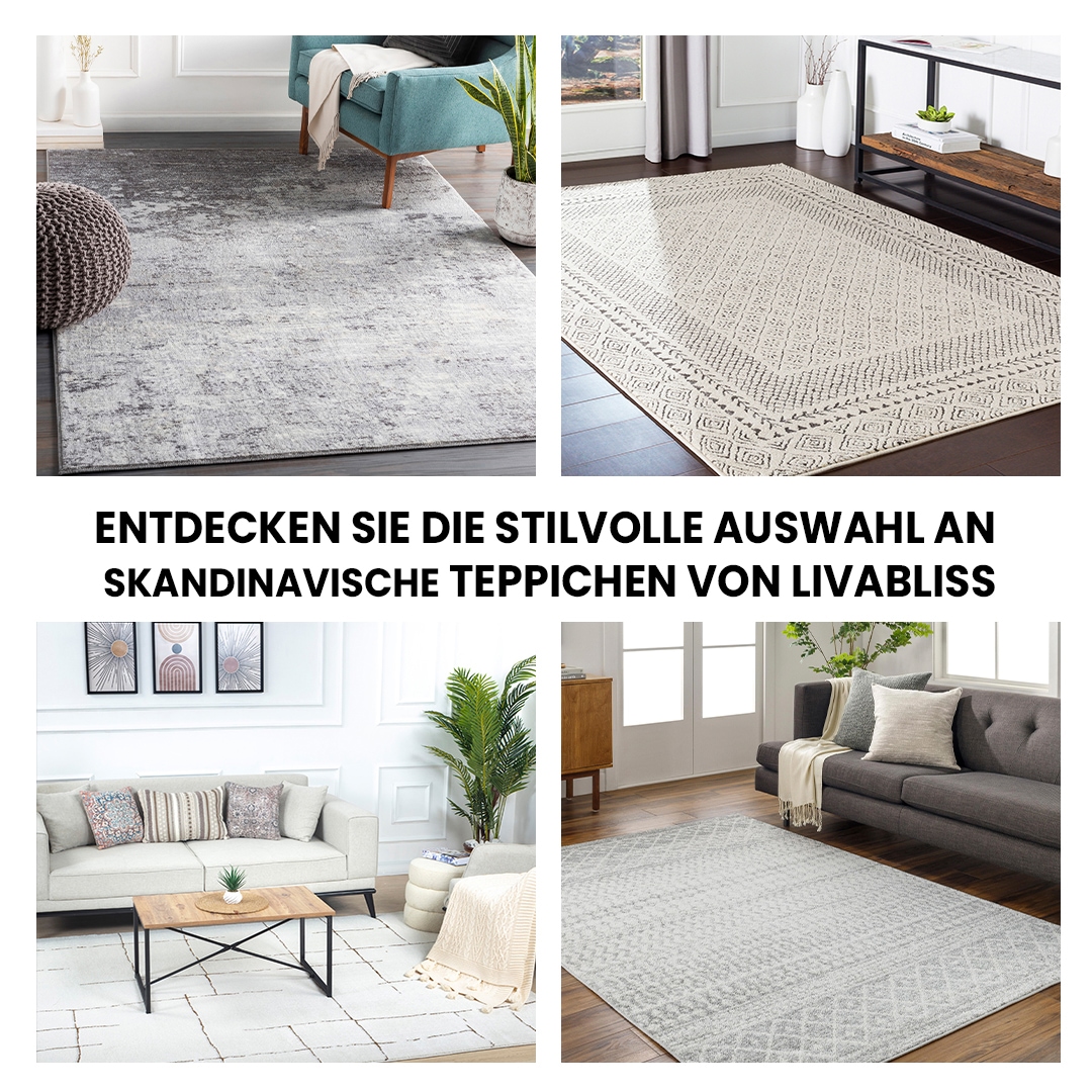 Livabliss Teppich »JAIPUR« rund 13 mm Höhe Skandinavischer Teppich, Kurzflor Boho-Wohnzimmerteppich, Läufer