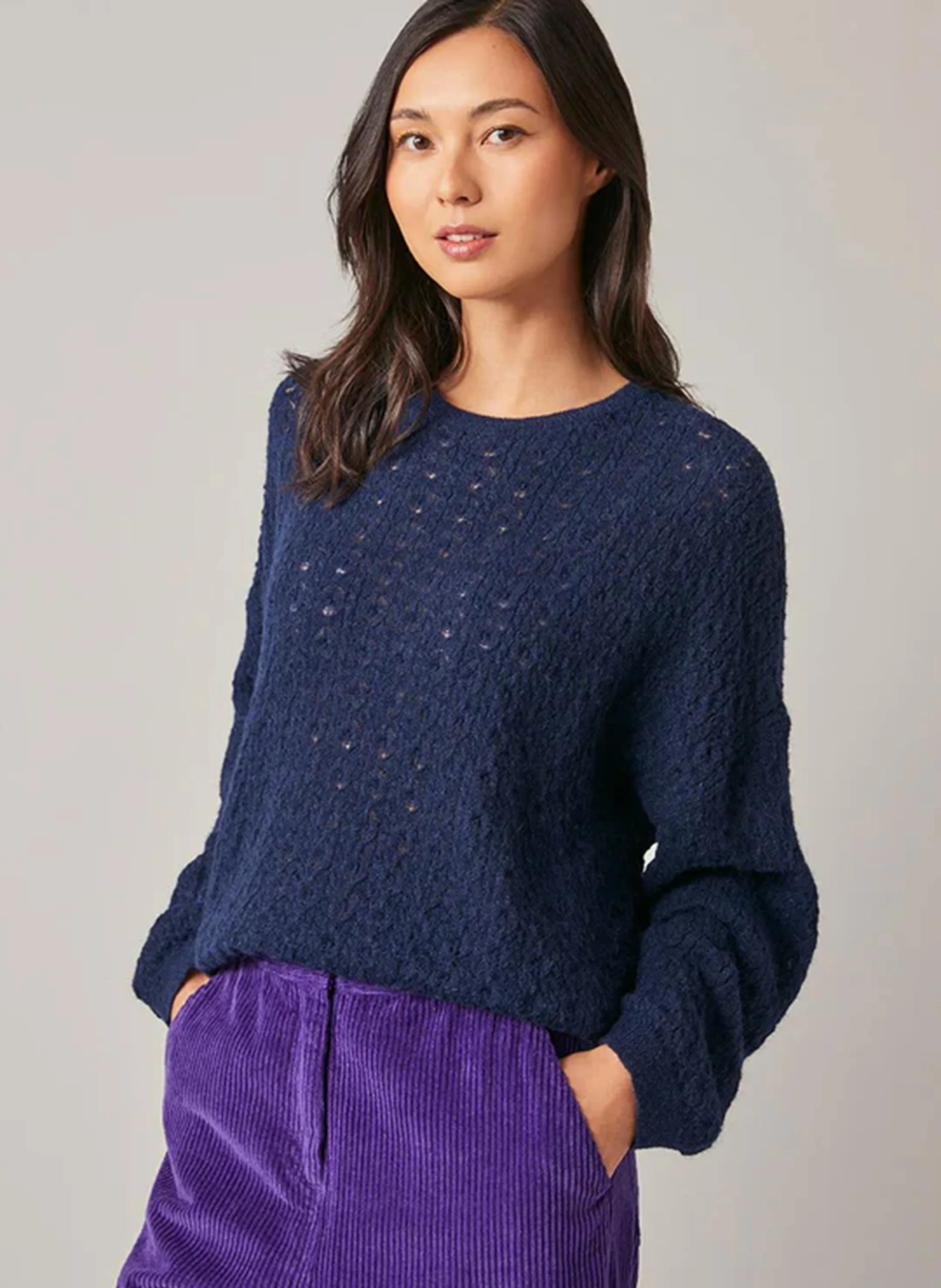 ERMENCE - Pull oversize col rond en alpaga mélangé | Bleu