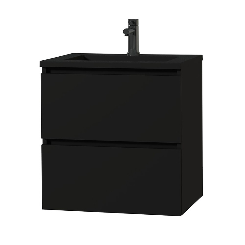 Tiger Loft Meubelset 60 cm met 2 lades Mat zwart inclusief Quadro wastafel Mat zwart