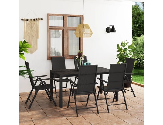 LES TENDANCES - Ensemble table et chaises de jardin-noir-6 places-375106