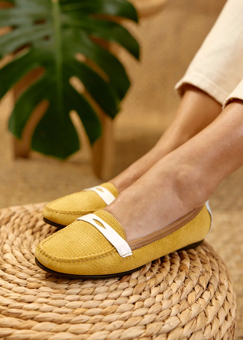 MOCASSIN ROUND MOC VELOURS TRICOLORE