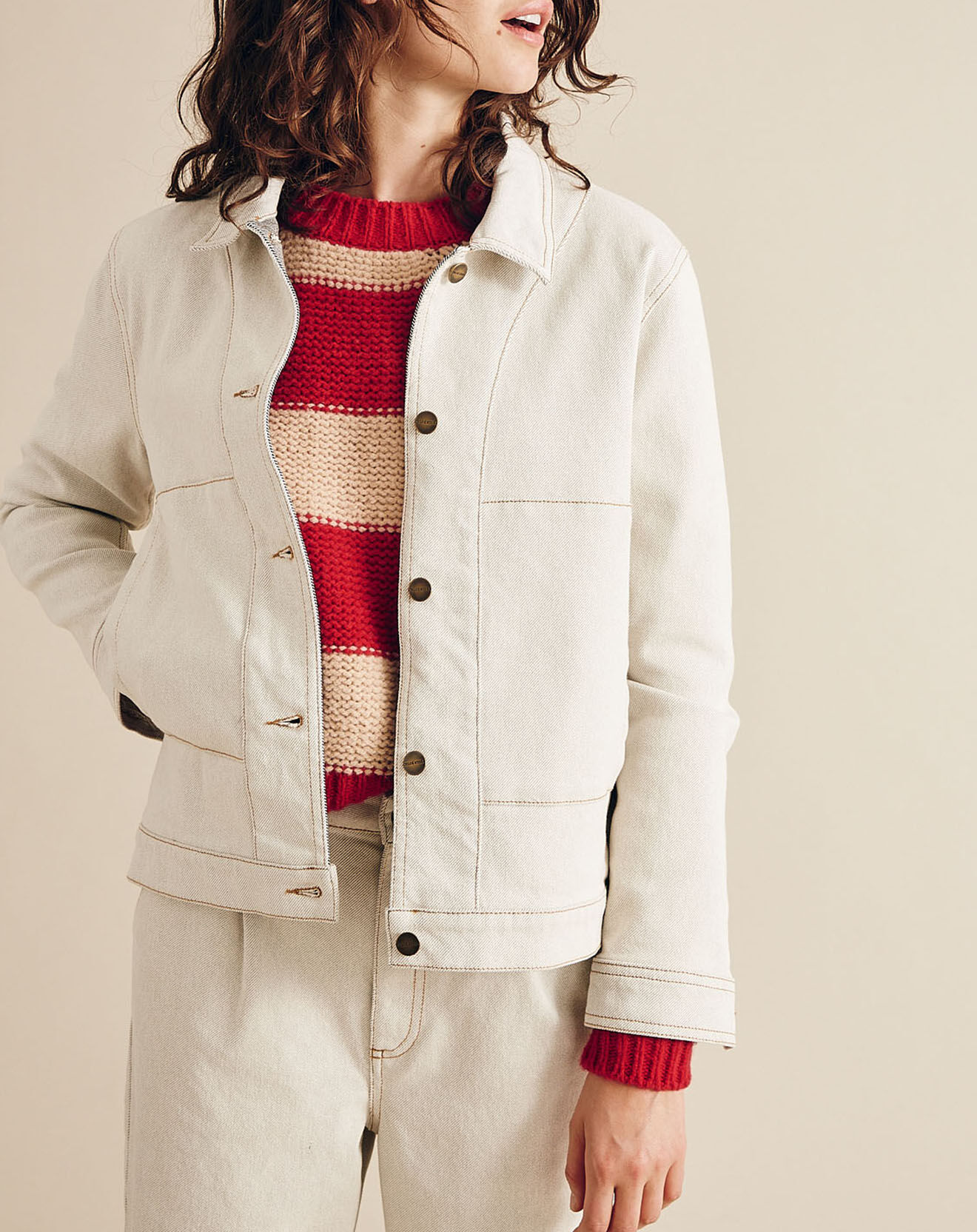 Chloé Stora Veste en jean Up écrue