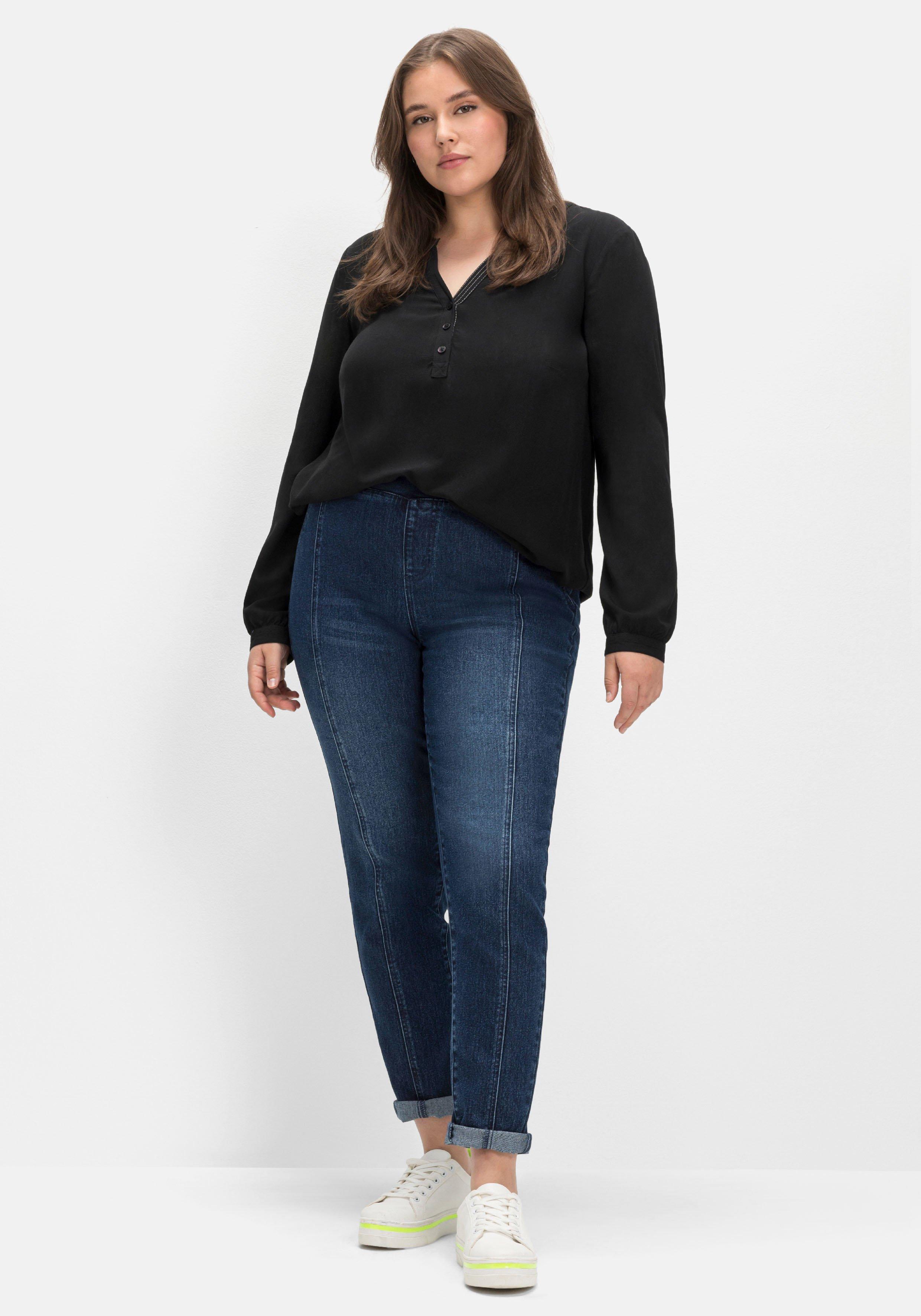 Schmale Jeans mit Gummibund und Teilungsnähten