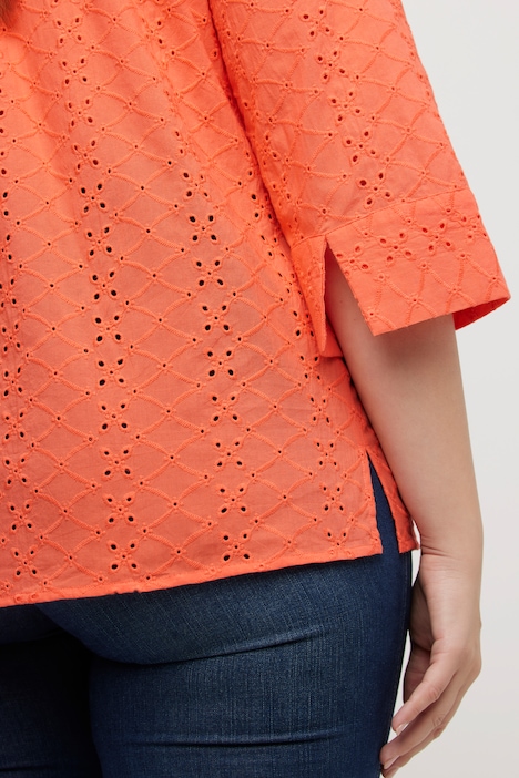 Hemdbluse, Lochstickerei, Hemdkragen, 3/4-Arm