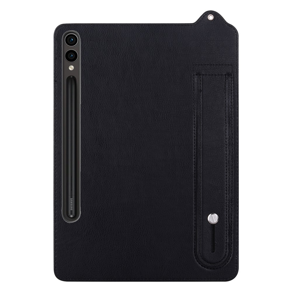 Samsung Galaxy Tab S11 Ultra Leder Hülle mit Handschlaufe - Schwarz