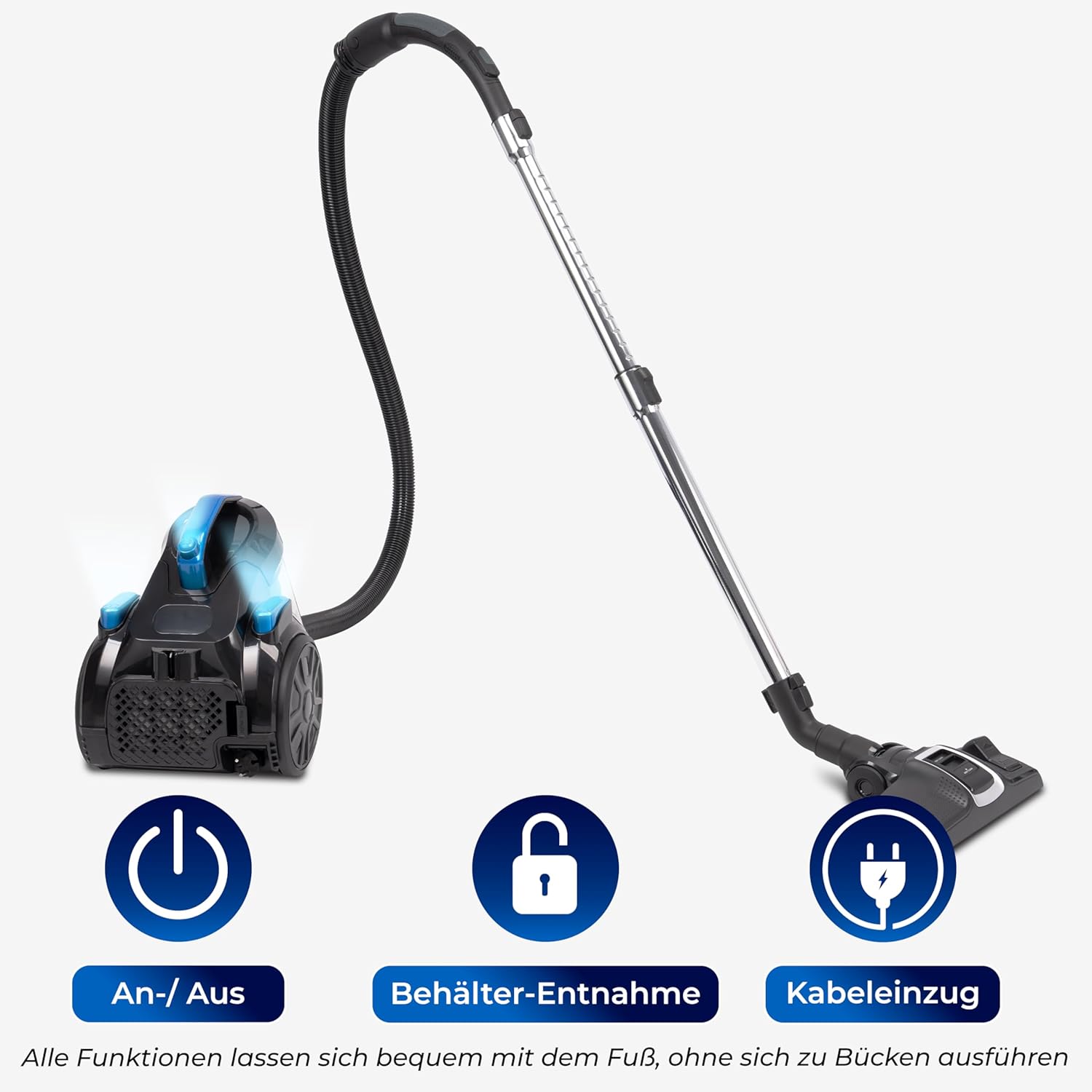 KLAMER Staubsauger Beutellos, Bodenstaubsauger ohne Beutel, Ideal für Haustierbesitzer gegen Tierhaare, 850 Watt, 9 m Aktionsradius, 3L Staubbehälter, Waschbarer Hygiene HEPA 12 Filter