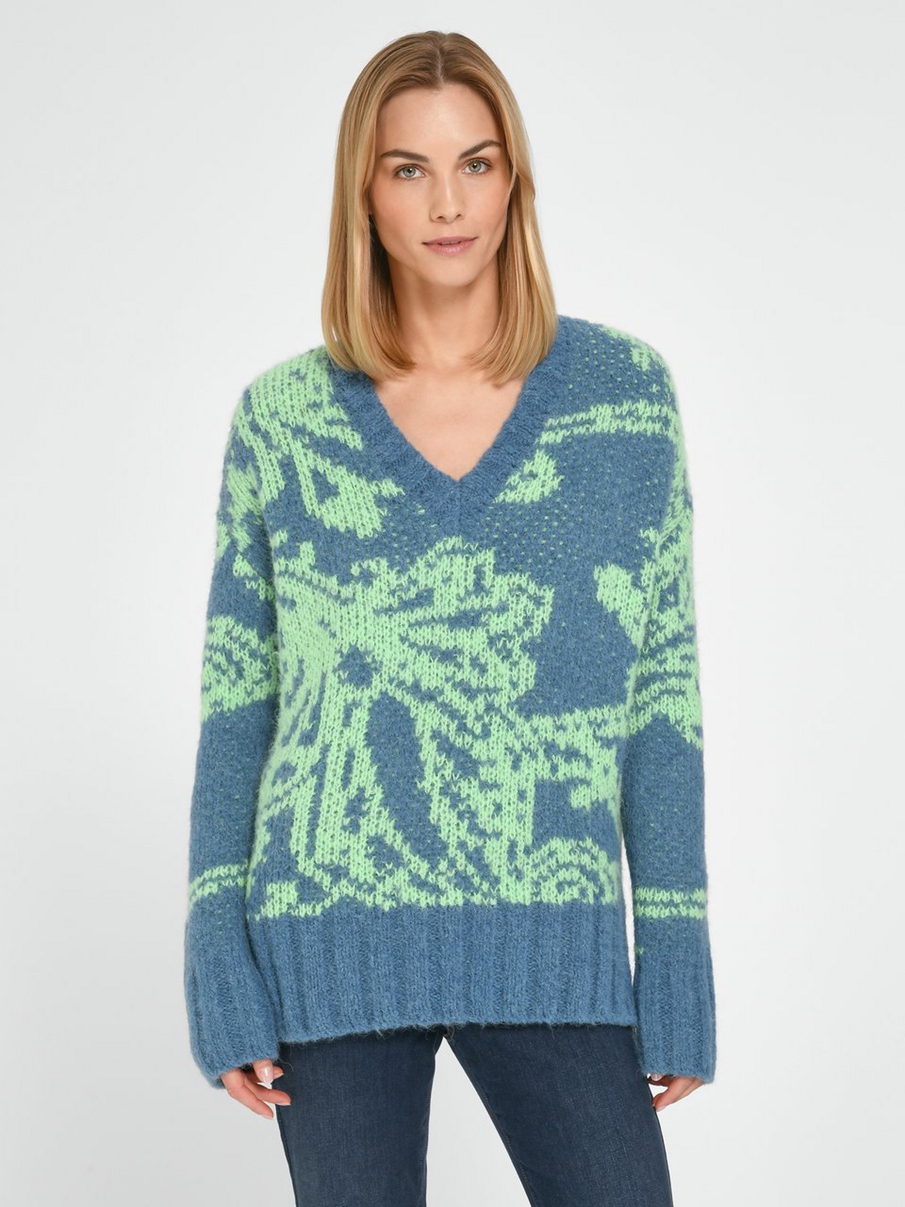 Long-Pullover mit V-Ausschnitt
